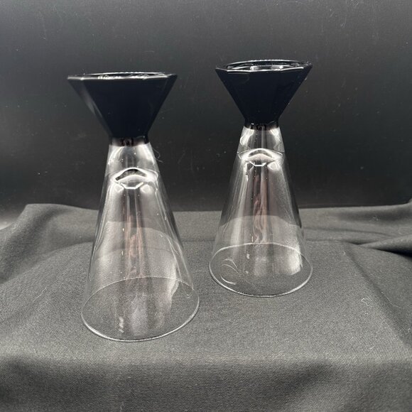 Vtg Black Base Wine Glasses Set of 2 Cristal d’Arques French Barware Art Deco - Picture 2 of 8